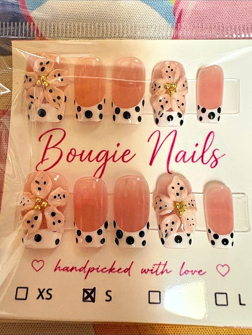 Floral Pink & White Press-On Nails Size S NWT
